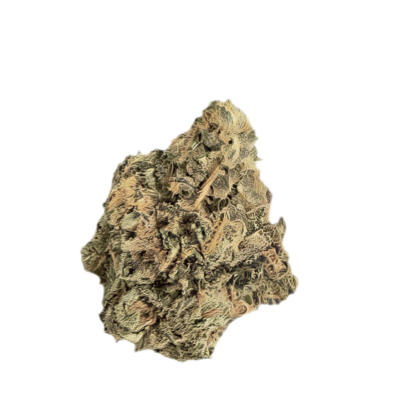 Dried cannabis bud with dense trichomes on a dark background