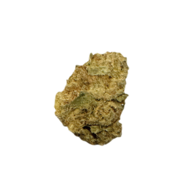 Dried cannabis bud with green and orange hairs on a black background