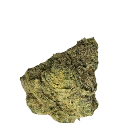 Irregular greenish brown rock fragment on a black background rough surface visible