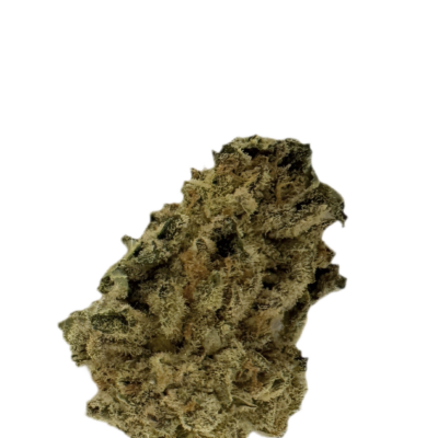 Dried cannabis bud with green and orange hairs on a black background